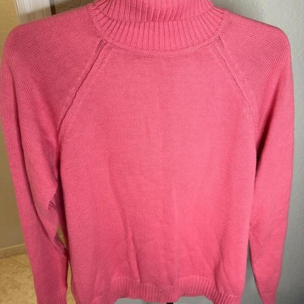 Karen Scott Bright Pink Knit Turtleneck Raglan Sweater Size Large